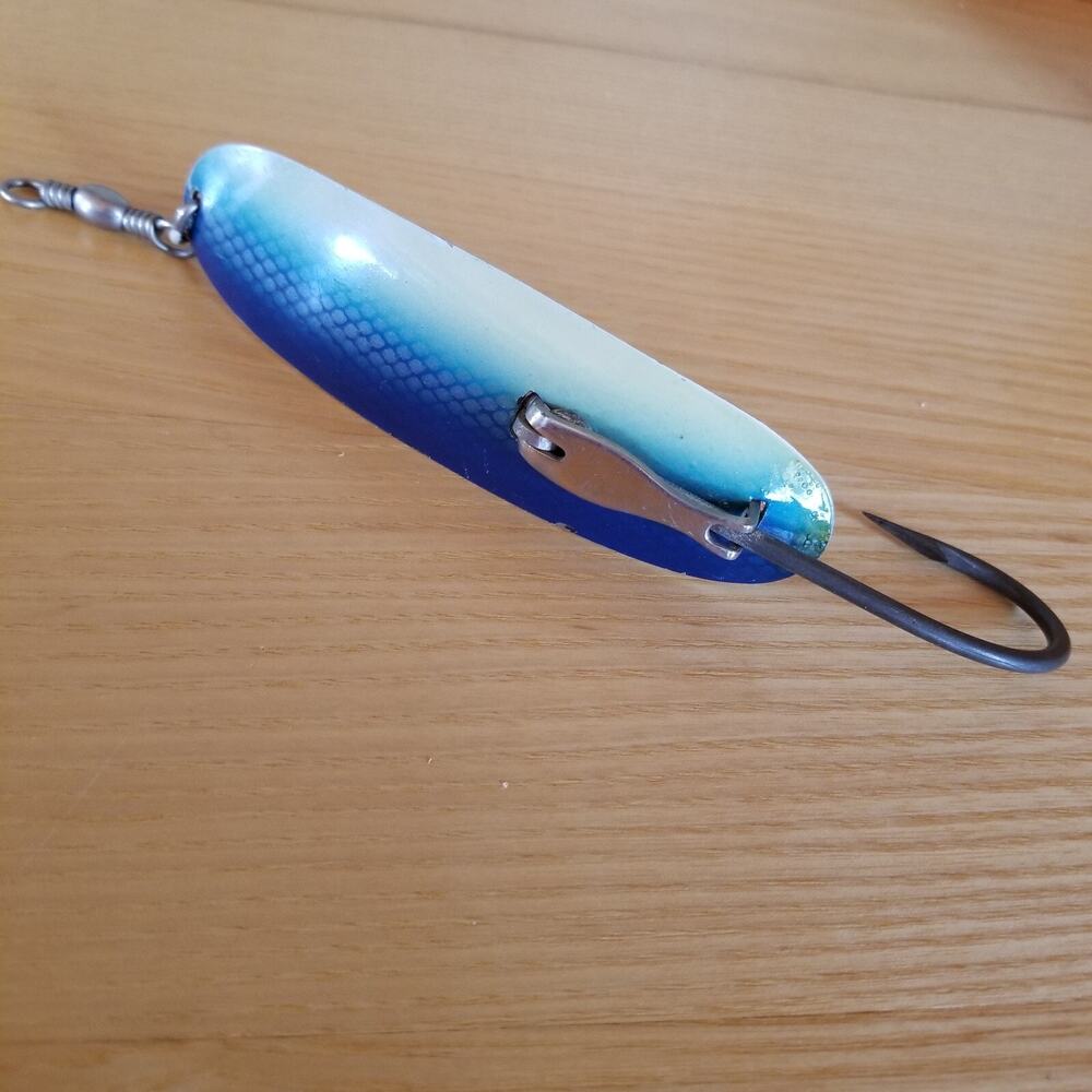 Vintage Pflueger Fishing Lure Blue Mullet Record Deep Sea Spoon Size 6 Big Hook
